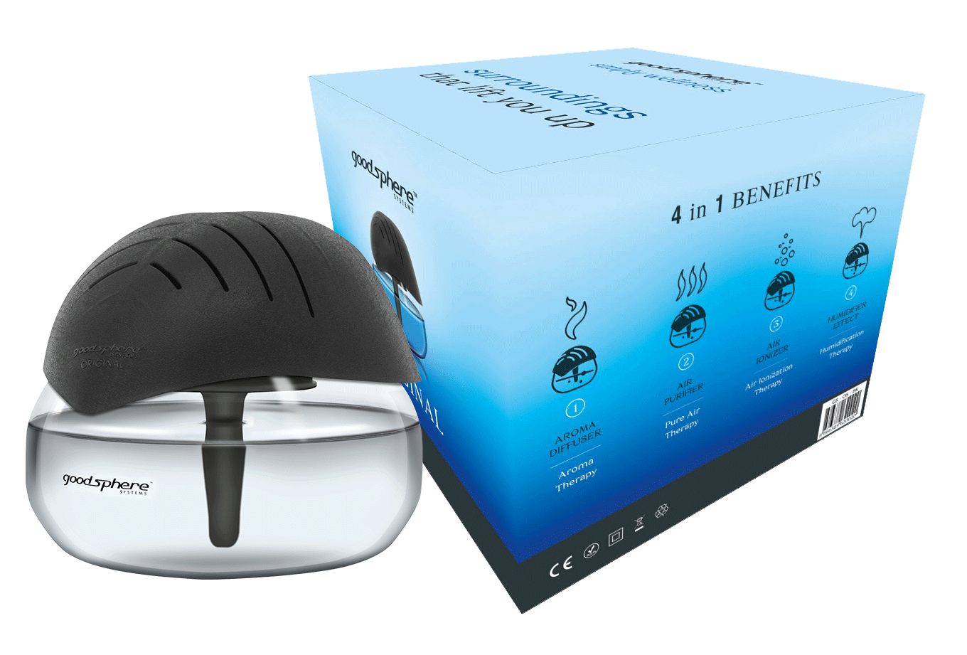 Goodsphere Original - Air Purifier + Aroma Diffuser + Ionizer + Humidifier Effect – Black