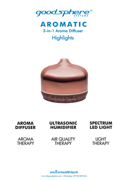 Goodsphere Aromatic - 3‑in‑1 - Aroma Diffuser + Ultrasonic Humidifier + Spectrum LED Light – Rose Gold