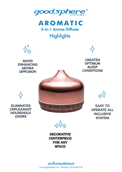 Goodsphere Aromatic - 3‑in‑1 - Aroma Diffuser + Ultrasonic Humidifier + Spectrum LED Light – Rose Gold