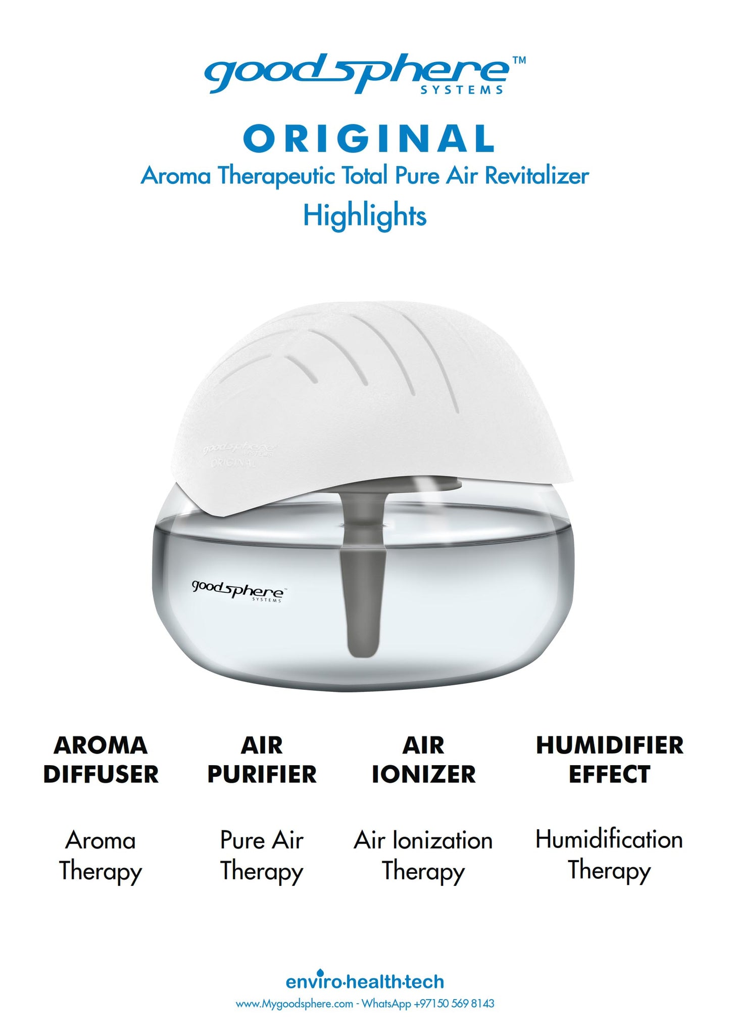 Goodsphere Original - Air Purifier + Aroma Diffuser + Ionizer + Humidifier Effect – Cool Grey
